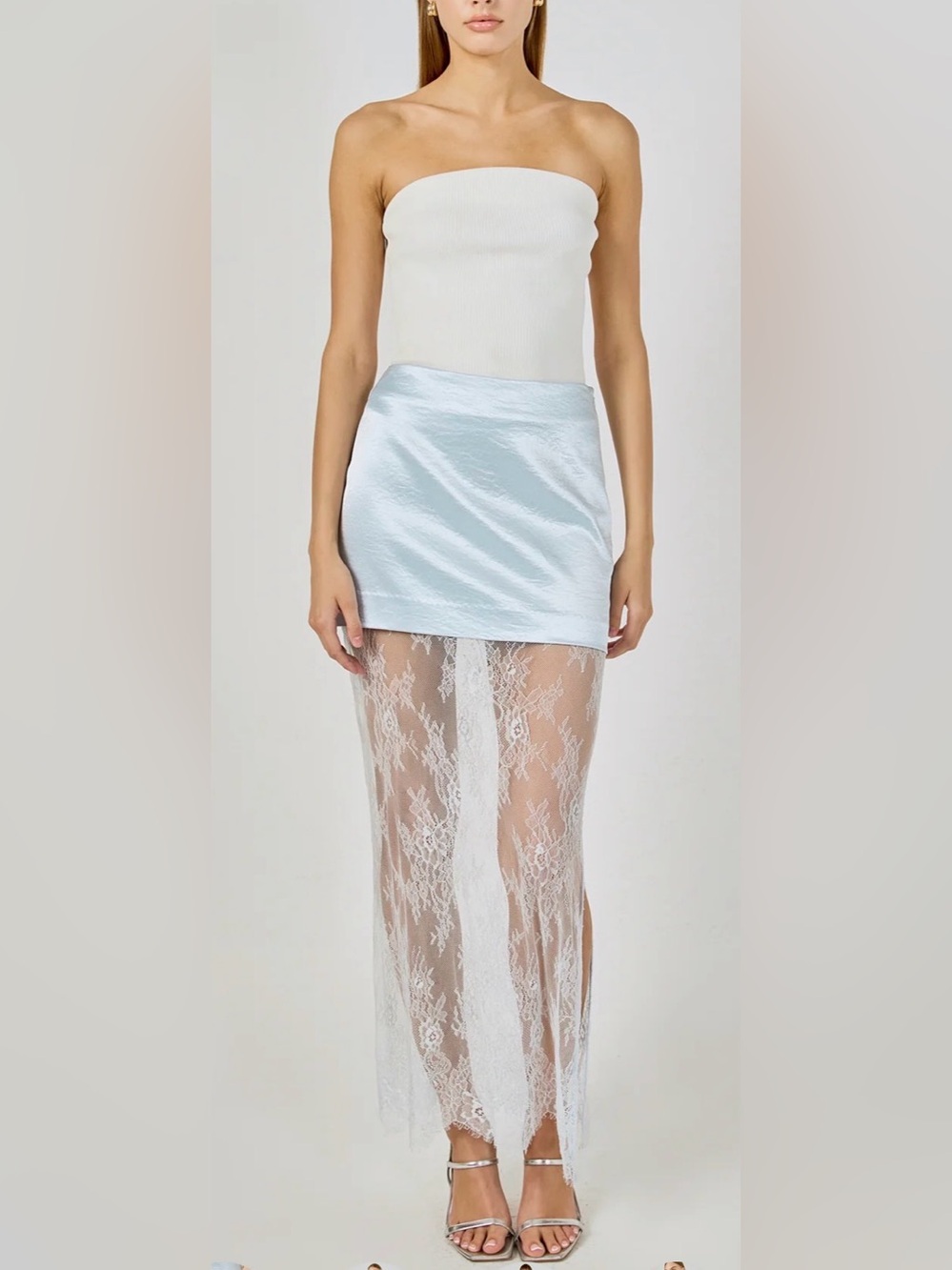 NWT Endless Rose Light Blue Lace Overlay Skirt
